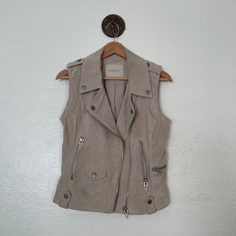 Blank NYC Womens Suede Moto Vest Beige Sand Asymmetric Zip XS